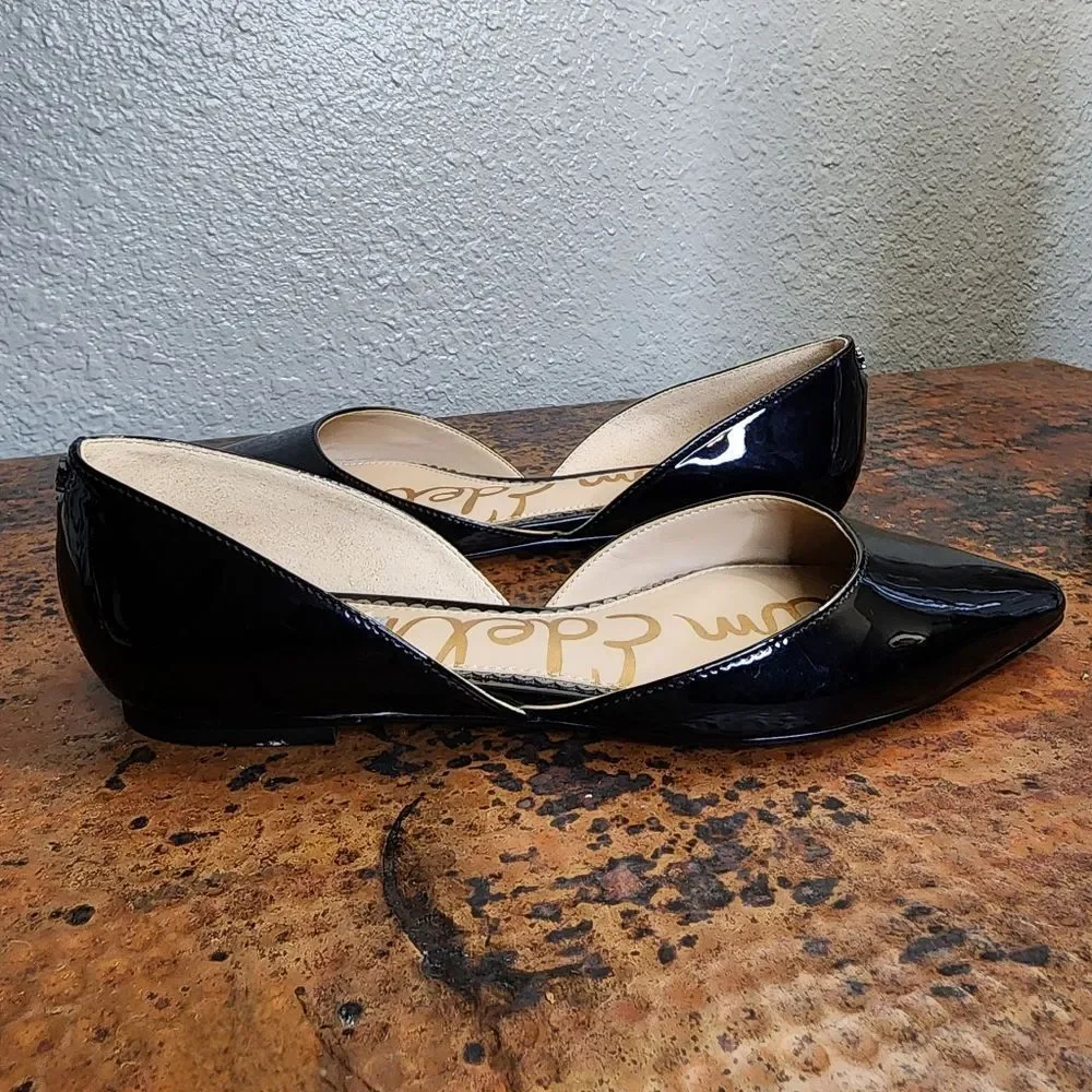 Black Patent Pointed Toe D'Orsay Flats - Women